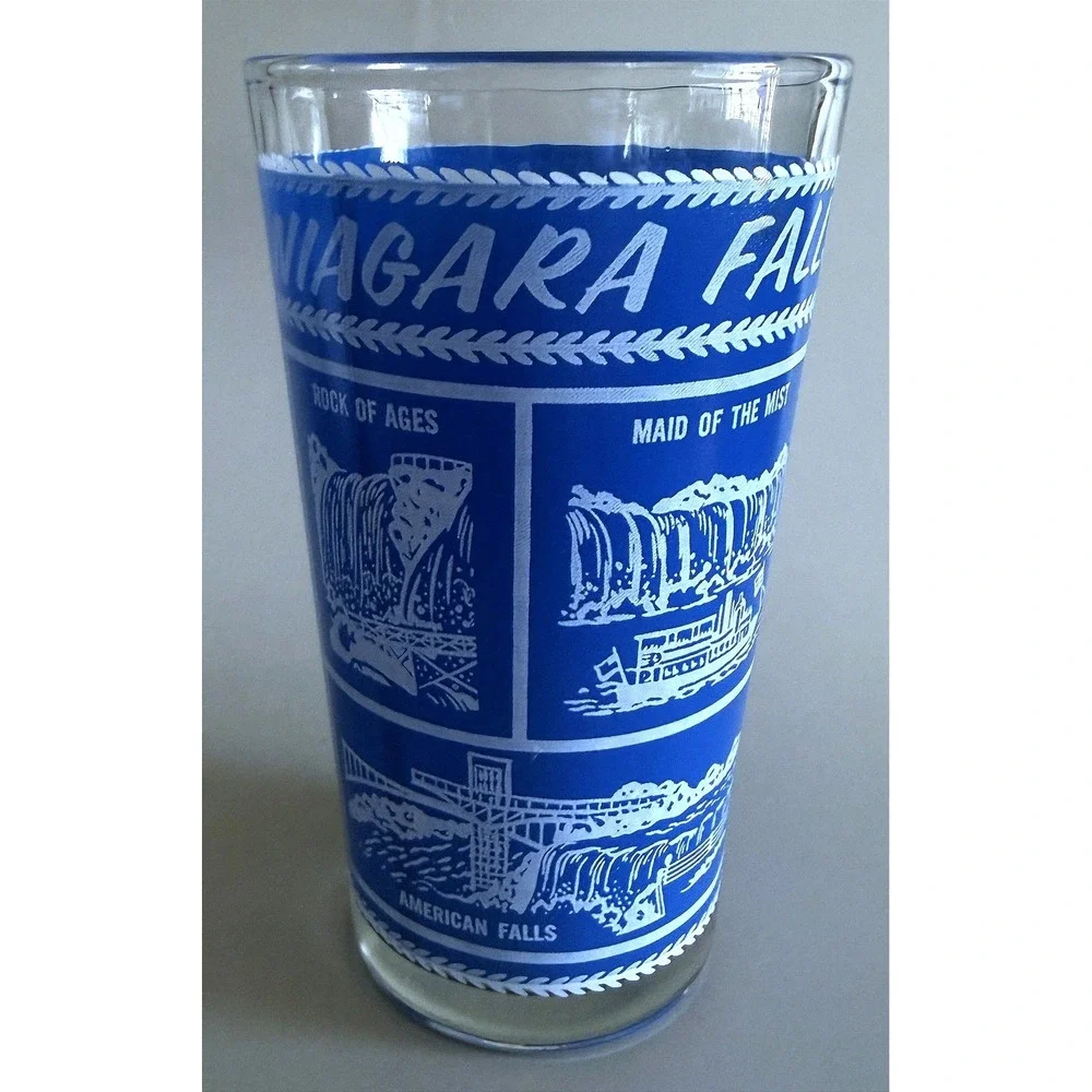 Vtg 1960s NIAGARA FALLS Landmarks State Glass Tumbler Highball Enamel Paint 5